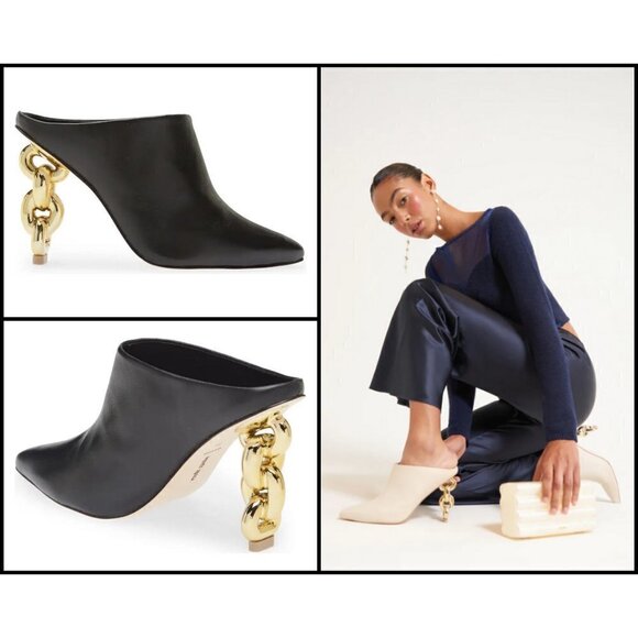 💕CULT GAIA💕 Nila Mule Leather Chain Heel ~ Black 39 New without Box - Picture 1 of 16